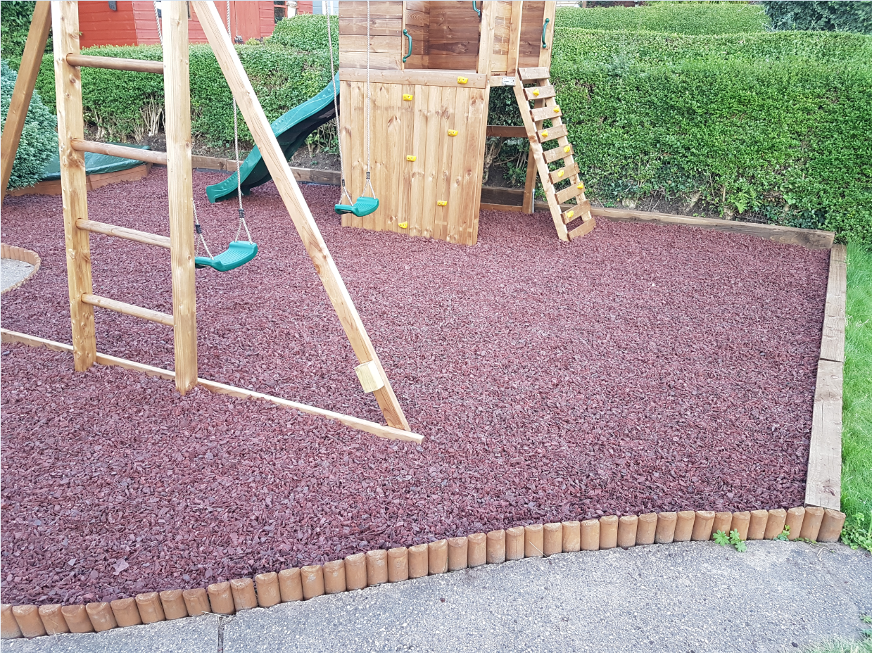 rubber chippings colourful garden